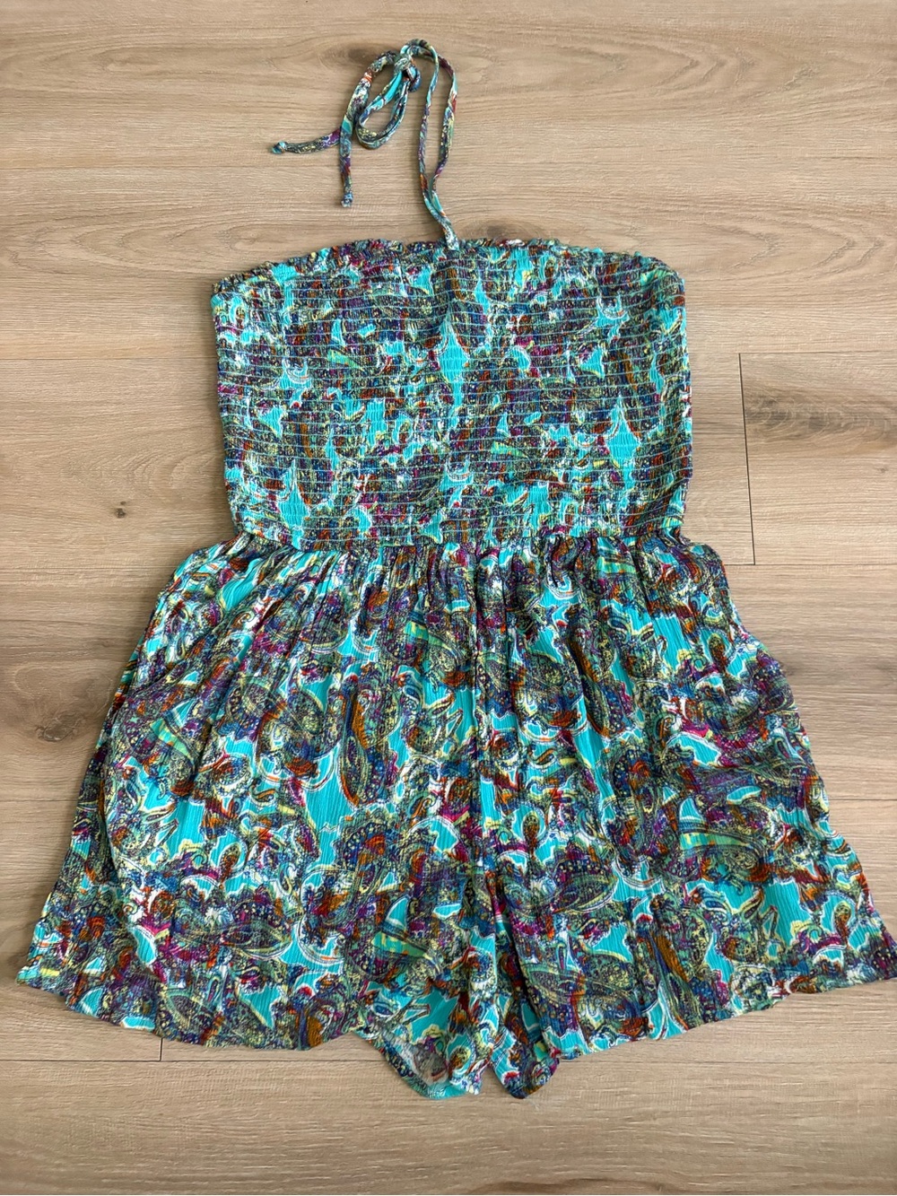 Wild Fable Turquoise Paisley Smocked Halter Romper
